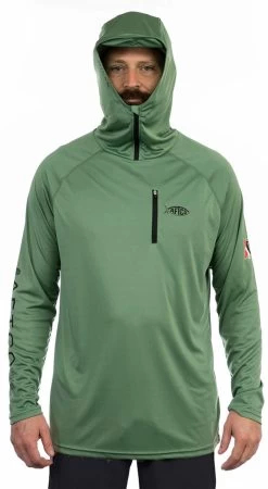 Aftco Jason Christie Performance Hooded Long Sleeve Shirt - Olive - L -Fishing Gear Store aftco jason christie performance hooded long sleeve shirt olive l 65561.1651361692