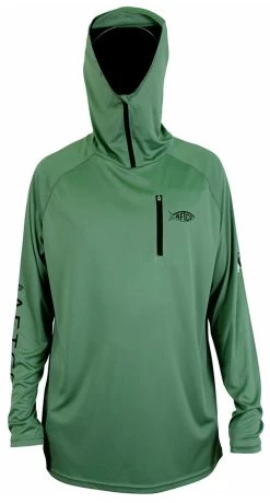 Aftco Jason Christie Performance Hooded Long Sleeve Shirt - Olive - L